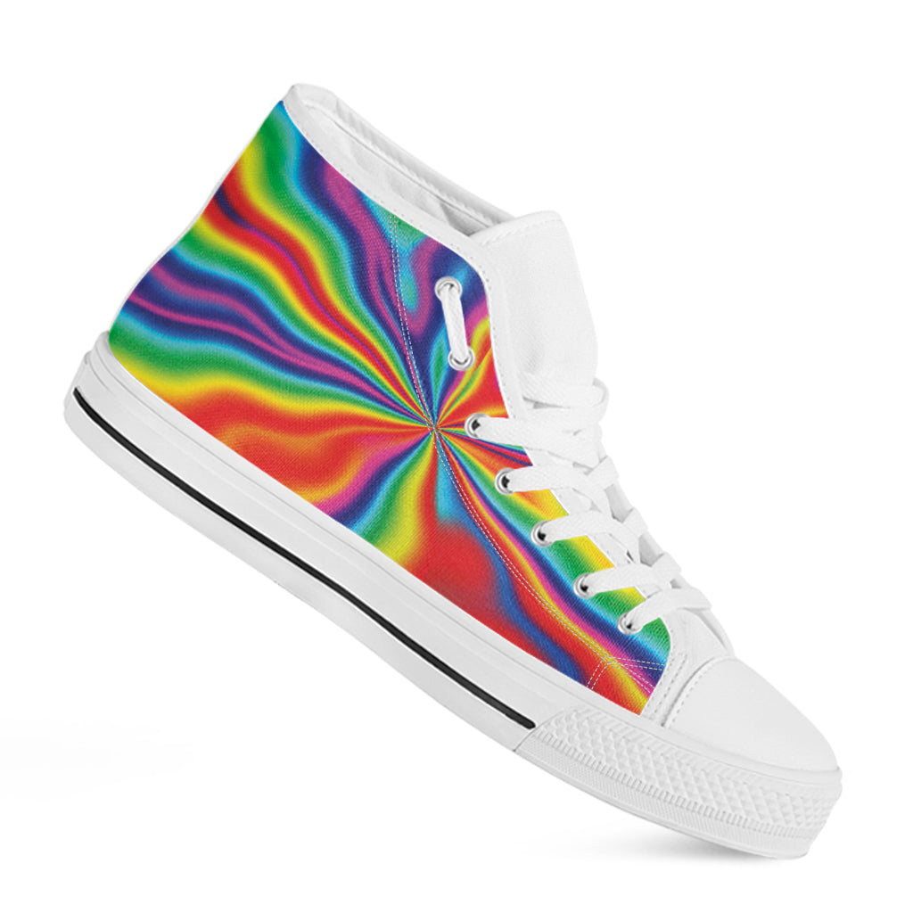 Rainbow Psychedelic Print White High Top Shoes