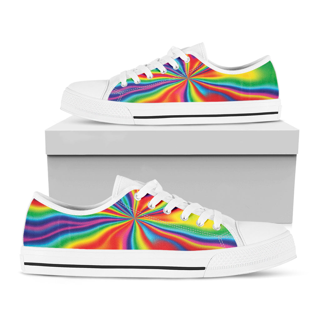 Rainbow Psychedelic Print White Low Top Shoes