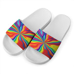 Rainbow Psychedelic Print White Slide Sandals