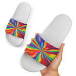Rainbow Psychedelic Print White Slide Sandals