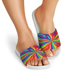 Rainbow Psychedelic Print White Slide Sandals