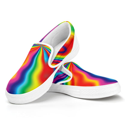 Rainbow Psychedelic Print White Slip On Shoes
