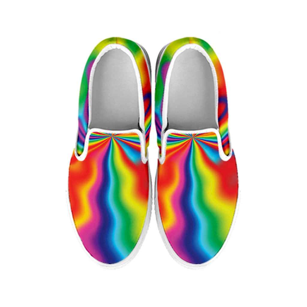 Rainbow Psychedelic Print White Slip On Shoes