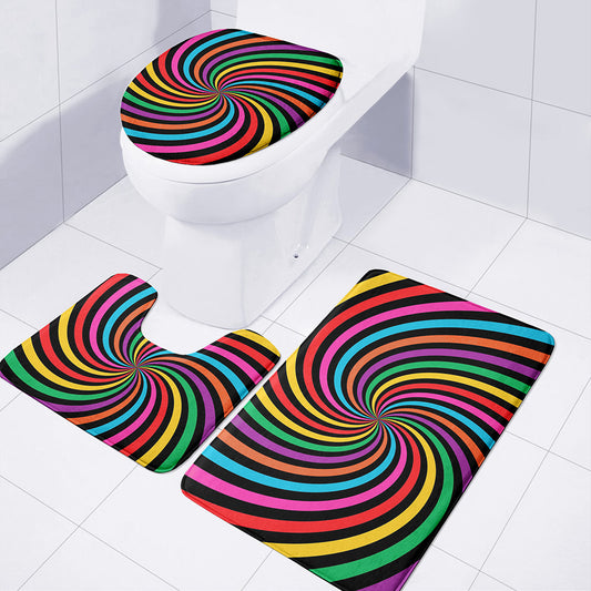 Rainbow Psychedelic Swirl Print 3 Piece Bath Mat Set
