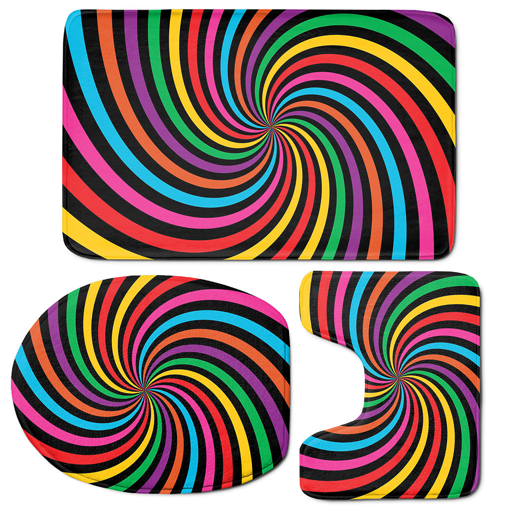 Rainbow Psychedelic Swirl Print 3 Piece Bath Mat Set