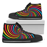 Rainbow Psychedelic Swirl Print Black High Top Shoes