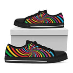 Rainbow Psychedelic Swirl Print Black Low Top Shoes