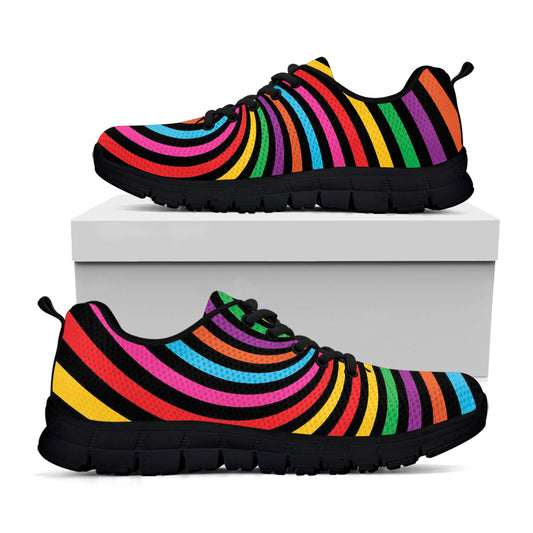 Rainbow Psychedelic Swirl Print Black Sneakers