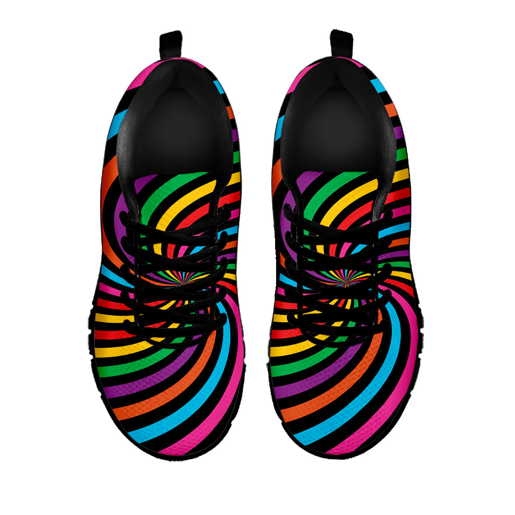 Rainbow Psychedelic Swirl Print Black Sneakers