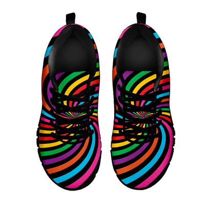 Rainbow Psychedelic Swirl Print Black Sneakers