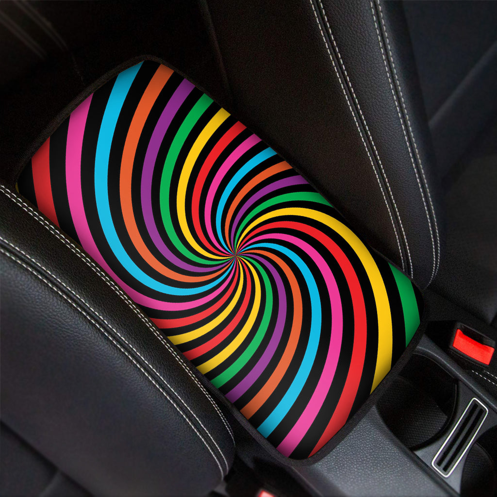 Rainbow Psychedelic Swirl Print Car Center Console Cover