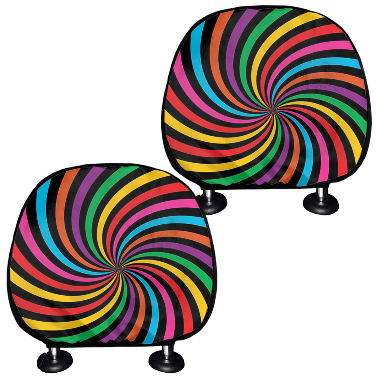 Rainbow Psychedelic Swirl Print Car Headrest Covers