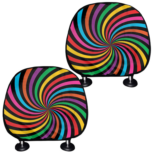 Rainbow Psychedelic Swirl Print Car Headrest Covers
