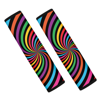 Rainbow Psychedelic Swirl Print Car Seat Belt Covers