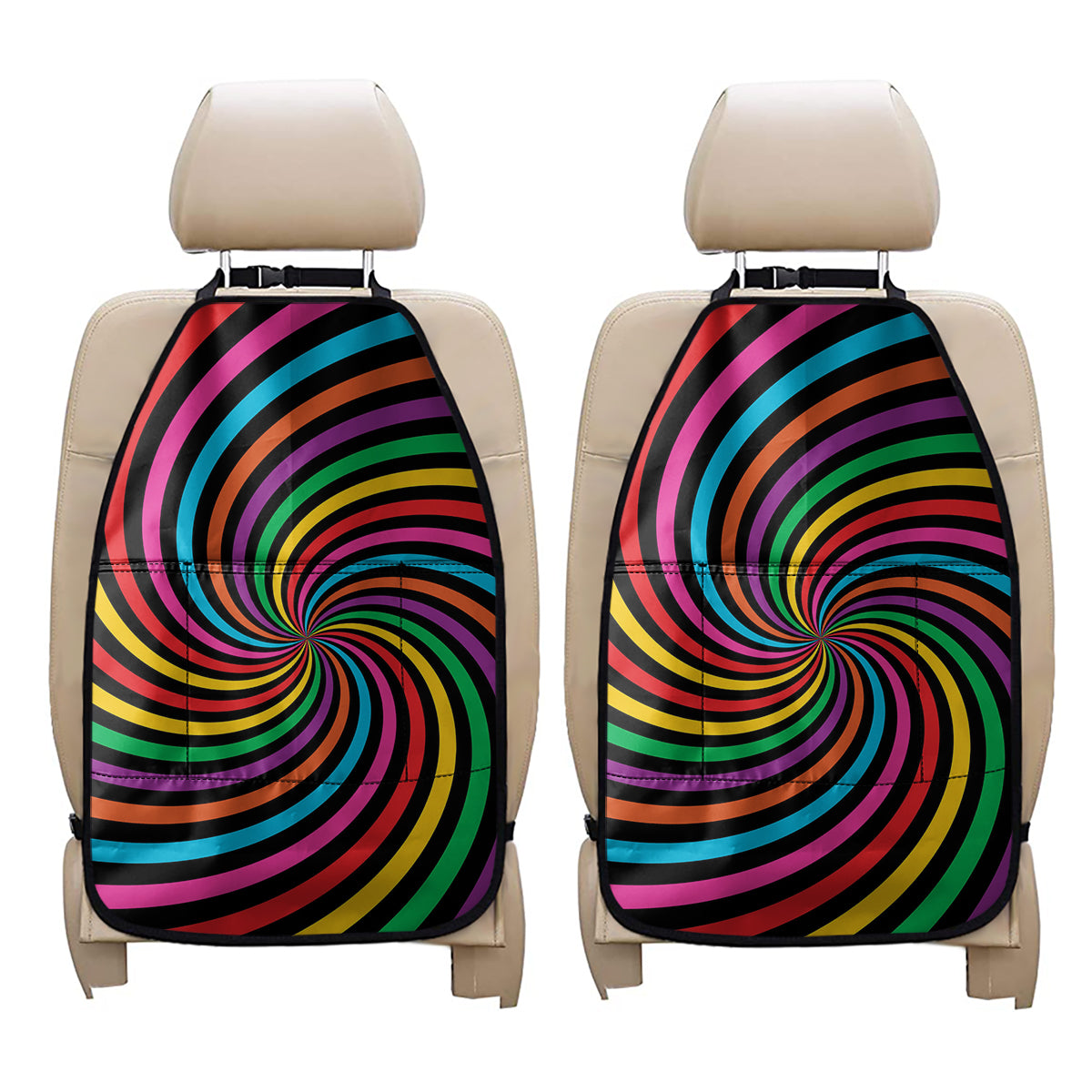 Rainbow Psychedelic Swirl Print Car Seat Organizers