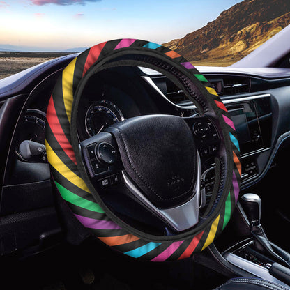 Rainbow Psychedelic Swirl Print Car Steering Wheel Cover