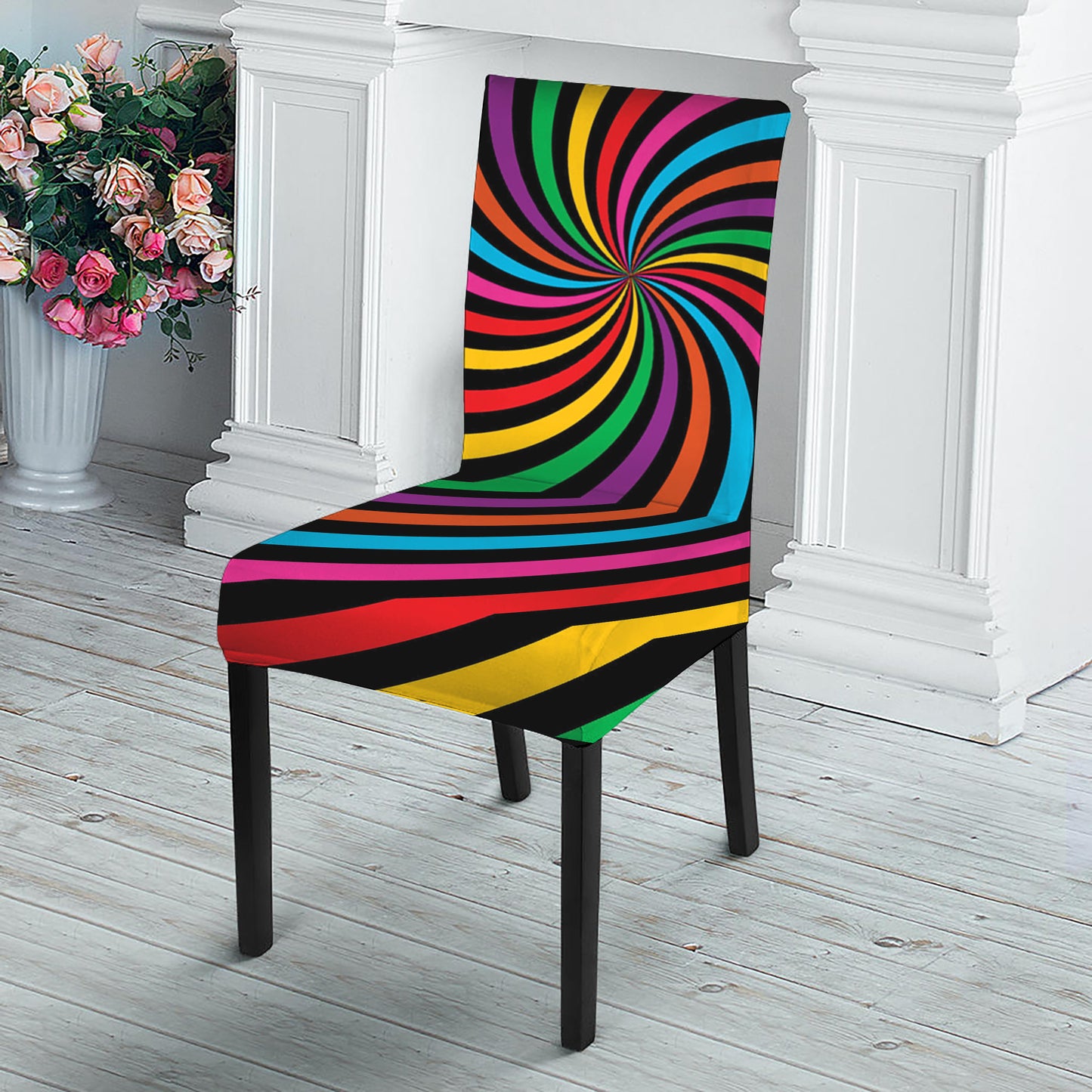 Rainbow Psychedelic Swirl Print Dining Chair Slipcover