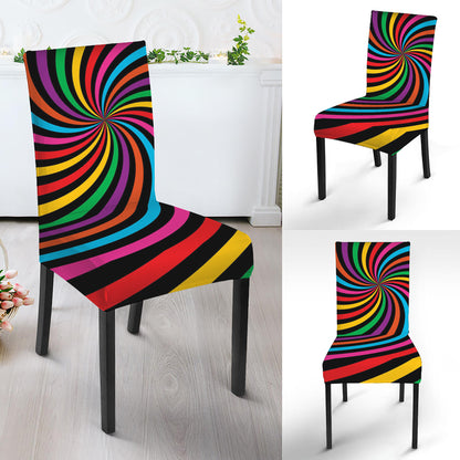 Rainbow Psychedelic Swirl Print Dining Chair Slipcover