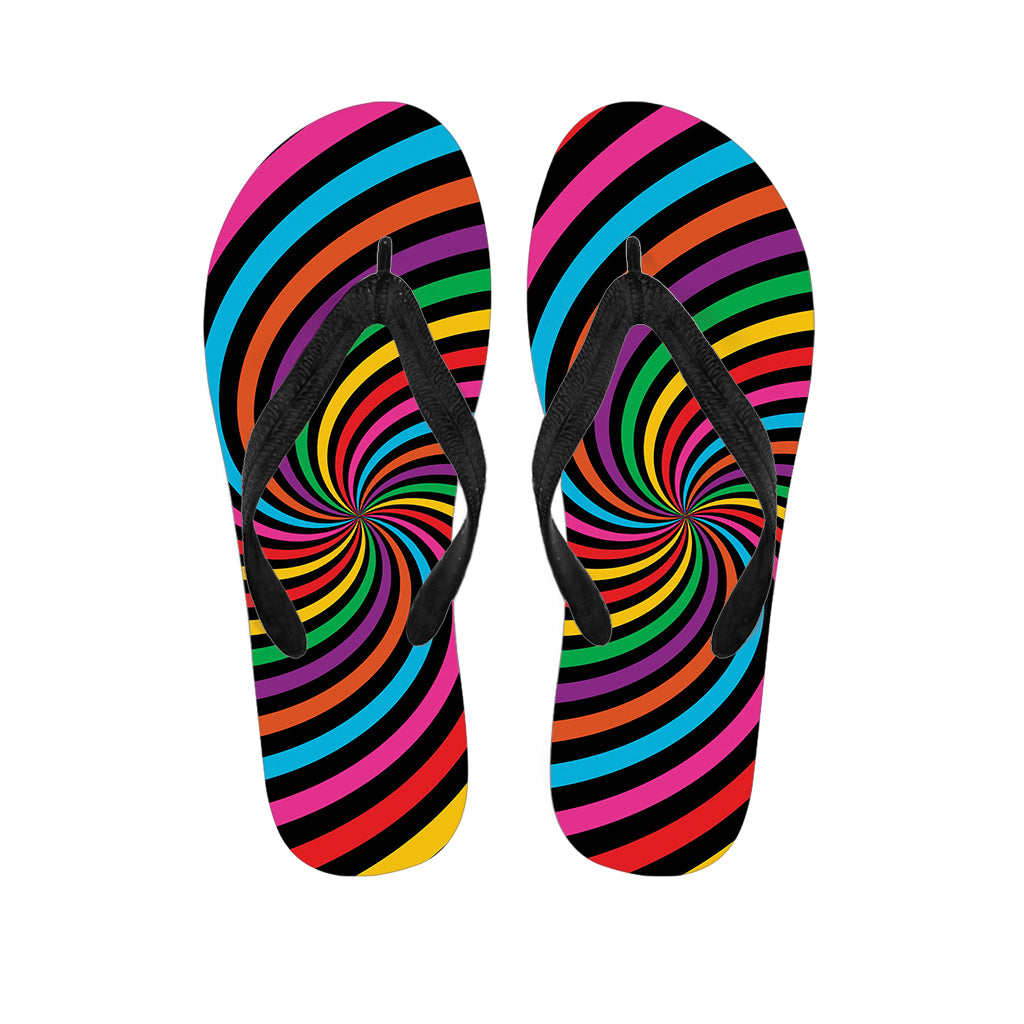Rainbow Psychedelic Swirl Print Flip Flops