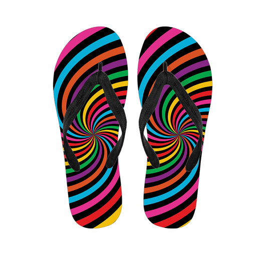 Rainbow Psychedelic Swirl Print Flip Flops
