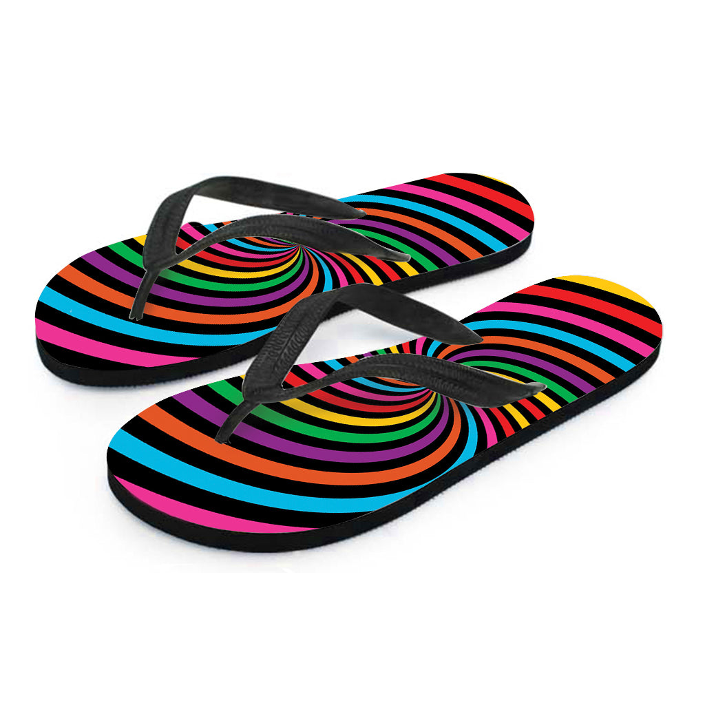 Rainbow Psychedelic Swirl Print Flip Flops