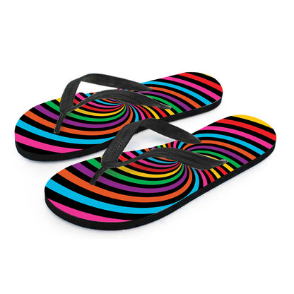 Rainbow Psychedelic Swirl Print Flip Flops