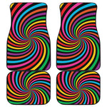 Rainbow Psychedelic Swirl Print Front and Back Car Floor Mats