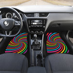 Rainbow Psychedelic Swirl Print Front and Back Car Floor Mats