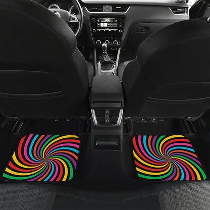 Rainbow Psychedelic Swirl Print Front and Back Car Floor Mats