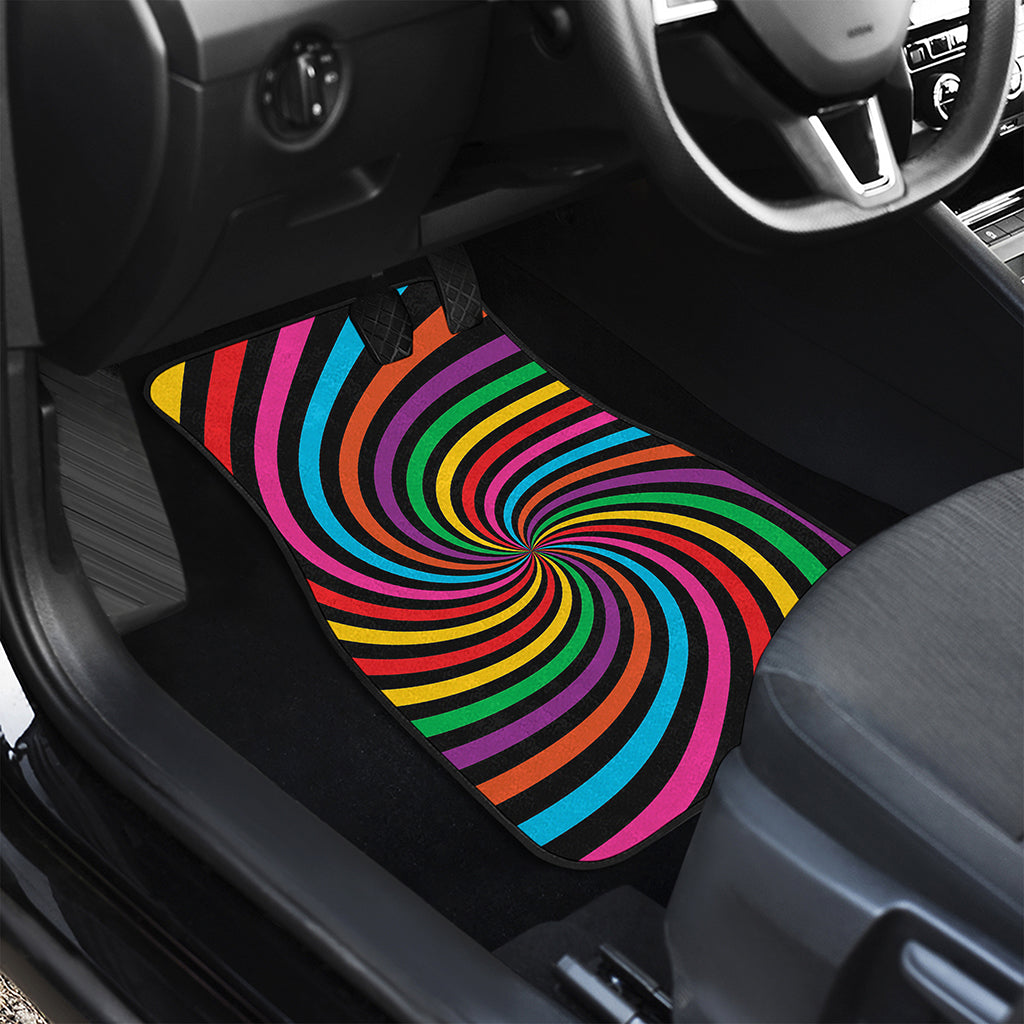 Rainbow Psychedelic Swirl Print Front and Back Car Floor Mats