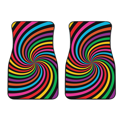 Rainbow Psychedelic Swirl Print Front Car Floor Mats