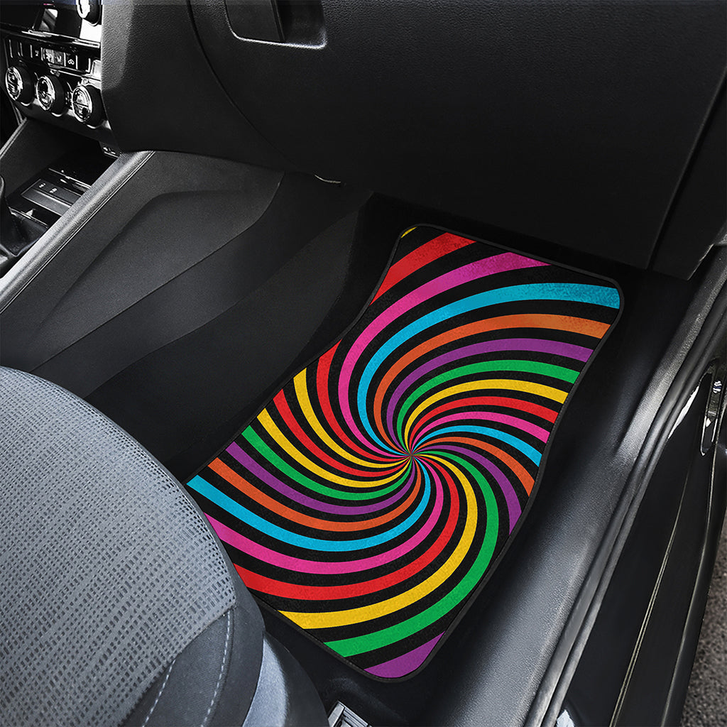 Rainbow Psychedelic Swirl Print Front Car Floor Mats