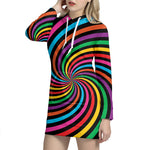 Rainbow Psychedelic Swirl Print Hoodie Dress