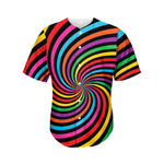 Rainbow Psychedelic Swirl Print Men's Baseball Jersey