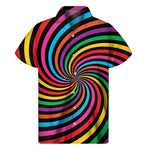 Rainbow Psychedelic Swirl Print Men's Short Sleeve Shirt