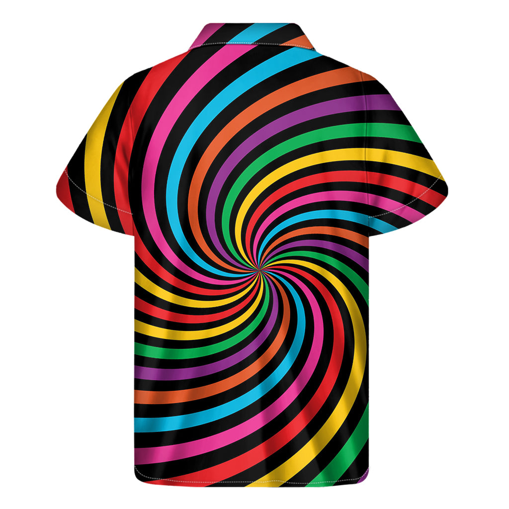 Rainbow Psychedelic Swirl Print Men's Short Sleeve Shirt