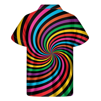 Rainbow Psychedelic Swirl Print Men's Short Sleeve Shirt