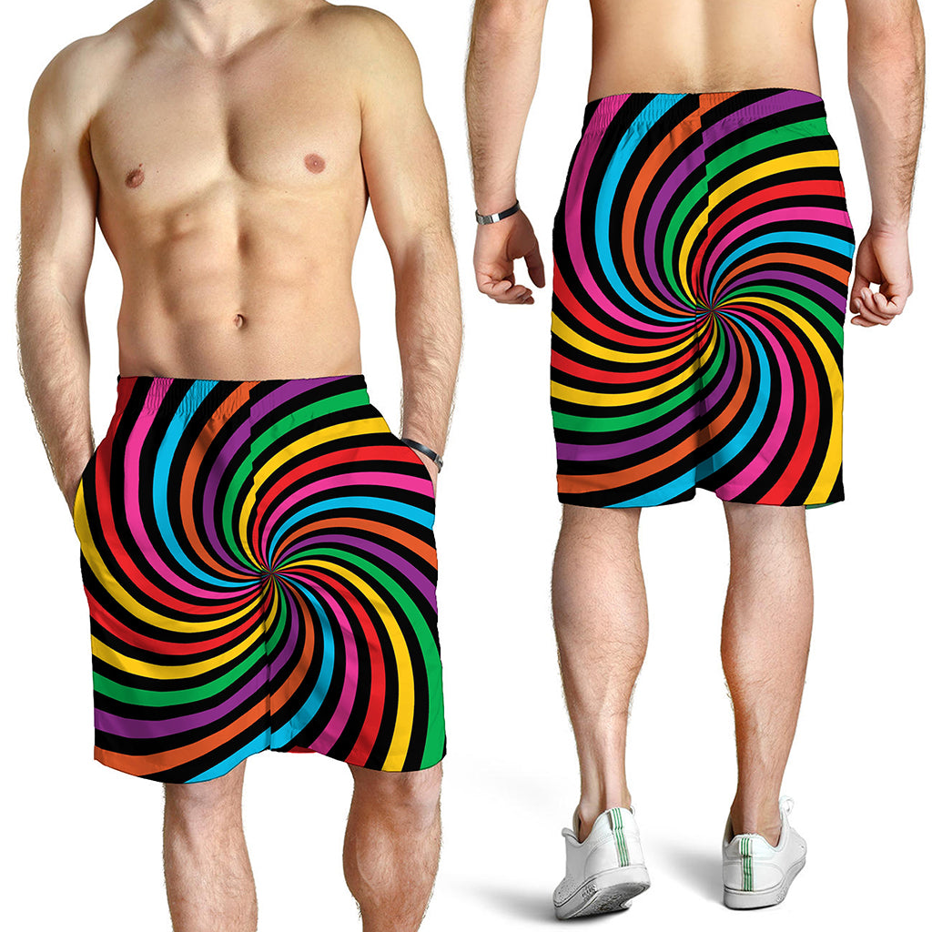 Rainbow Psychedelic Swirl Print Men's Shorts