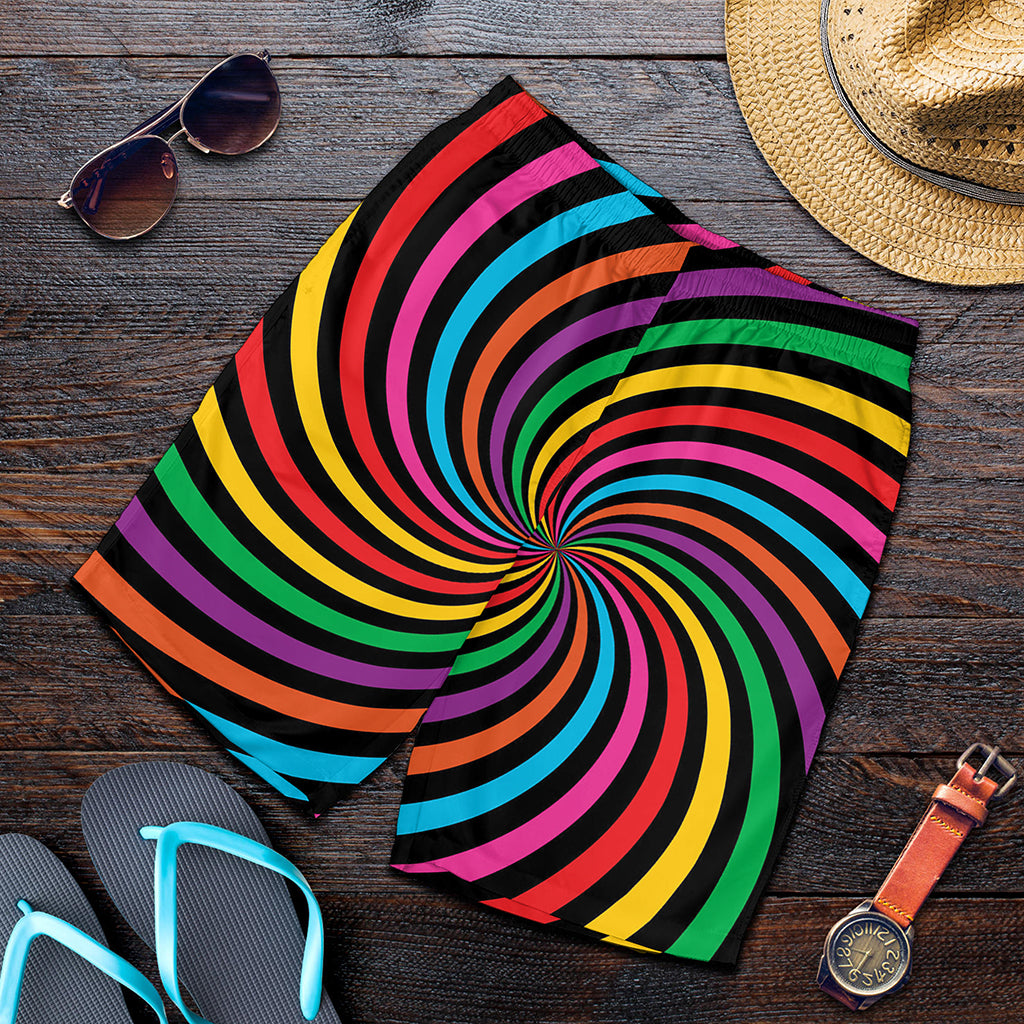 Rainbow Psychedelic Swirl Print Men's Shorts