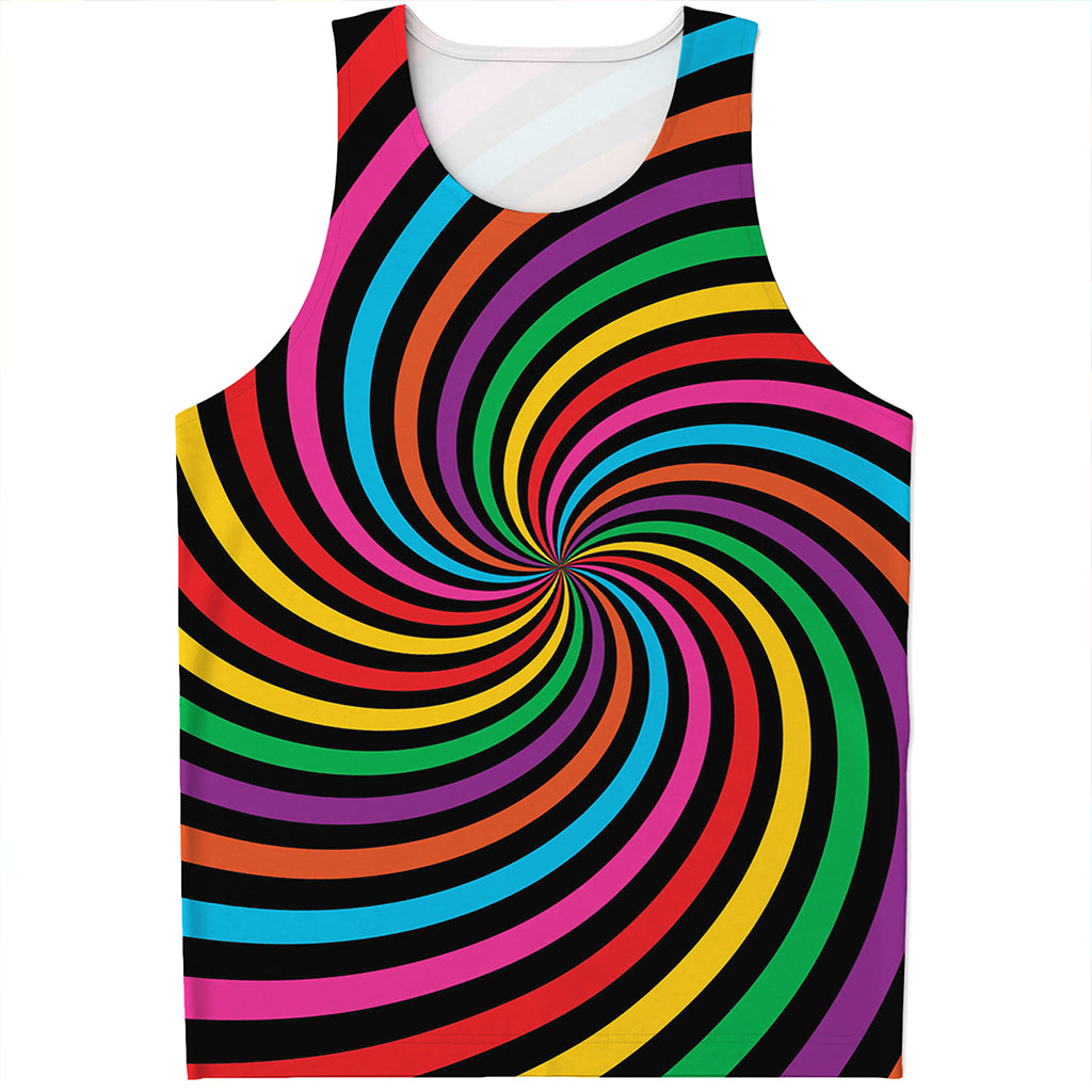 Rainbow Psychedelic Swirl Print Men's Tank Top
