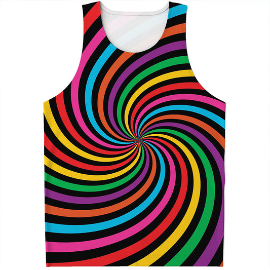 Rainbow Psychedelic Swirl Print Men's Tank Top