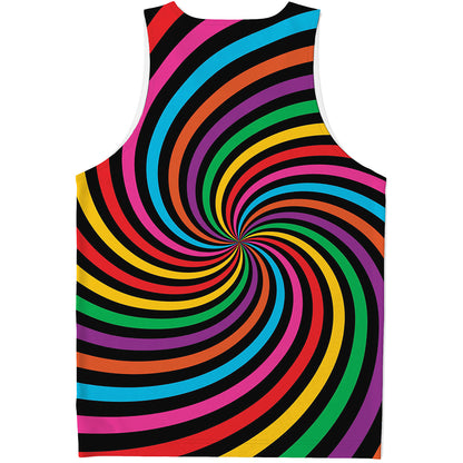 Rainbow Psychedelic Swirl Print Men's Tank Top