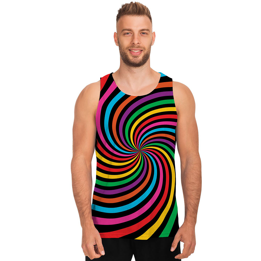 Rainbow Psychedelic Swirl Print Men's Tank Top