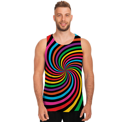 Rainbow Psychedelic Swirl Print Men's Tank Top