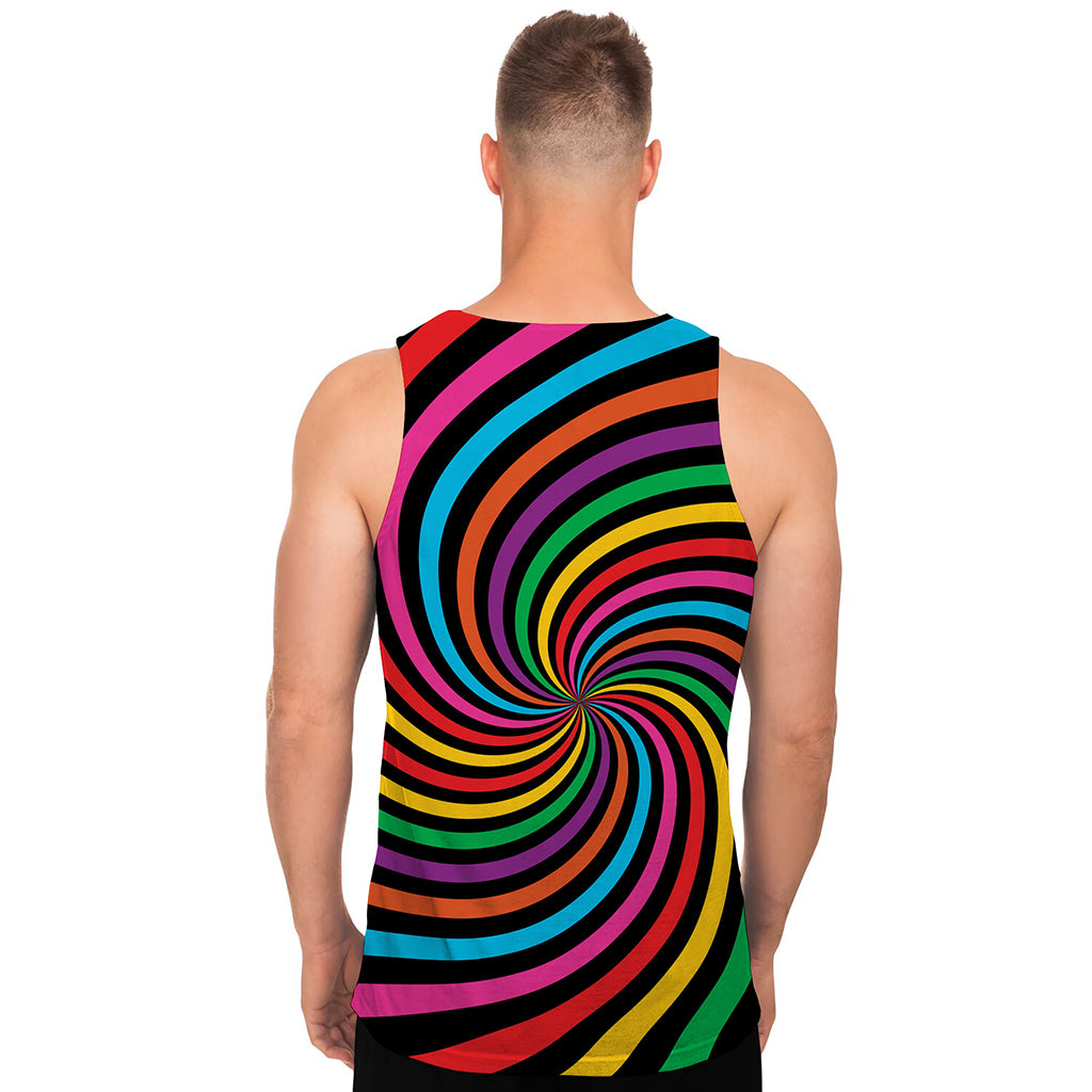 Rainbow Psychedelic Swirl Print Men's Tank Top
