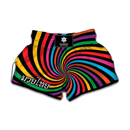 Rainbow Psychedelic Swirl Print Muay Thai Boxing Shorts