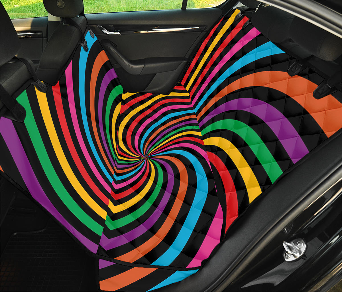 Rainbow Psychedelic Swirl Print Pet Car Back Seat Cover