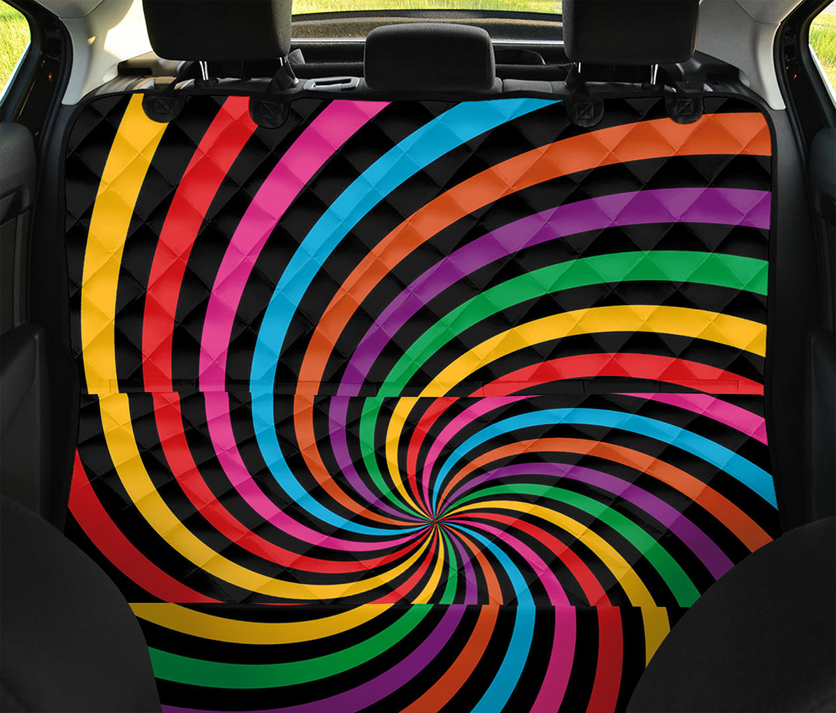 Rainbow Psychedelic Swirl Print Pet Car Back Seat Cover