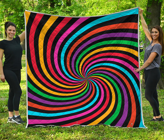 Rainbow Psychedelic Swirl Print Quilt