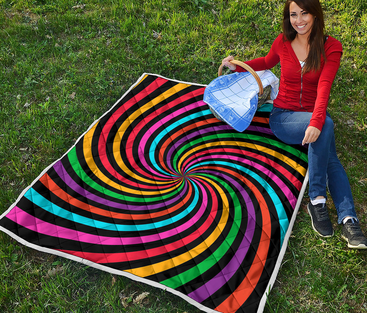 Rainbow Psychedelic Swirl Print Quilt
